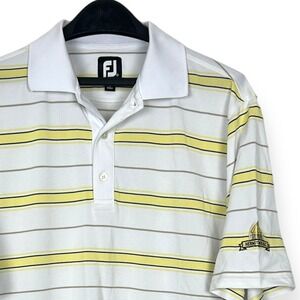 FootJoy Mens Medium Golf Polo Wicking Polyester Stretch Striped Yellow Hermitage
